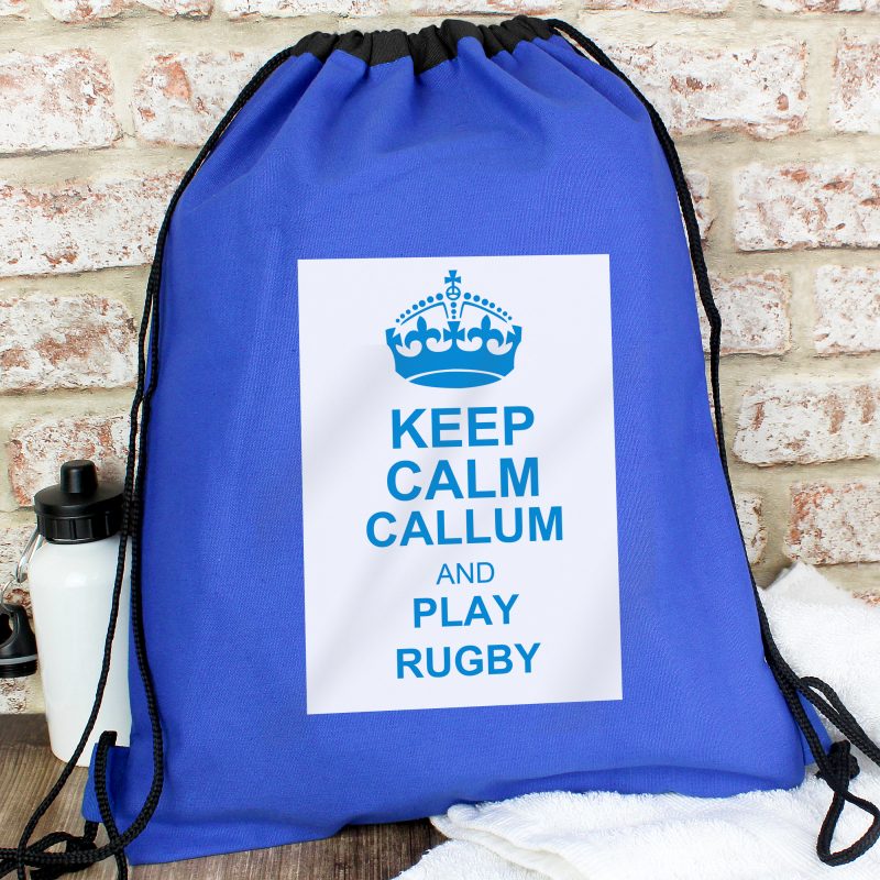 Personalised Keep Calm Blue Swim Kit Bag