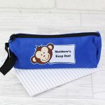 Personalised Blue Monkey Pencil Case