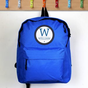 blue personalised school bag