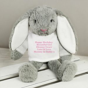 Personalised Message Bunny Rabbit In Jumper - Pink