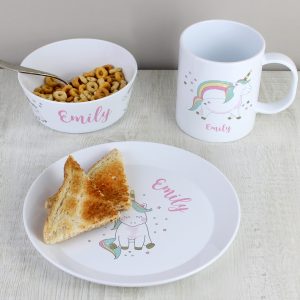 Personalised Unicorn Plastic Breakfast Set