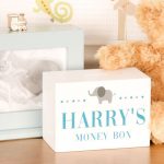 Baby Boys Elephant Design Personalised Wooden Money Box