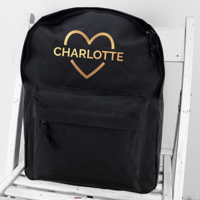Personalised Backpack School Bag - Gold Heart