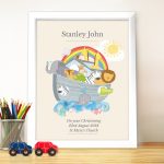 Personalised New Baby Framed Noahs Ark Picture