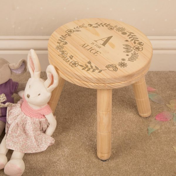 Girls Initial Personalised Wooden Stool