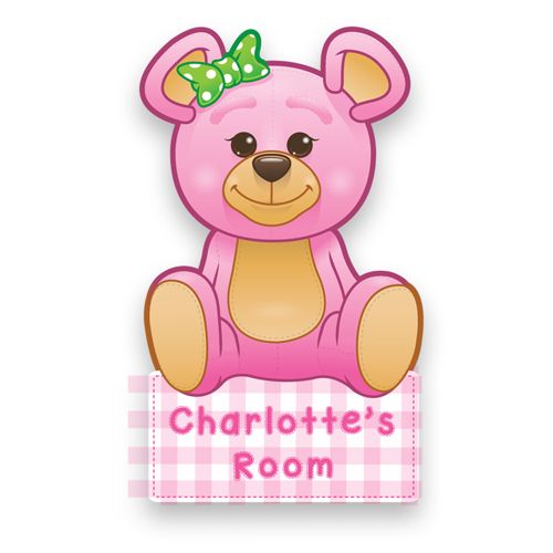 Pink Teddy Door Name Plaque