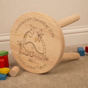 personalised dinosaur wooden stool