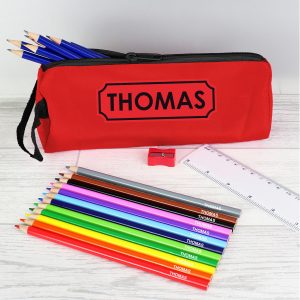 Red Pencil Case & Personalised Pencils