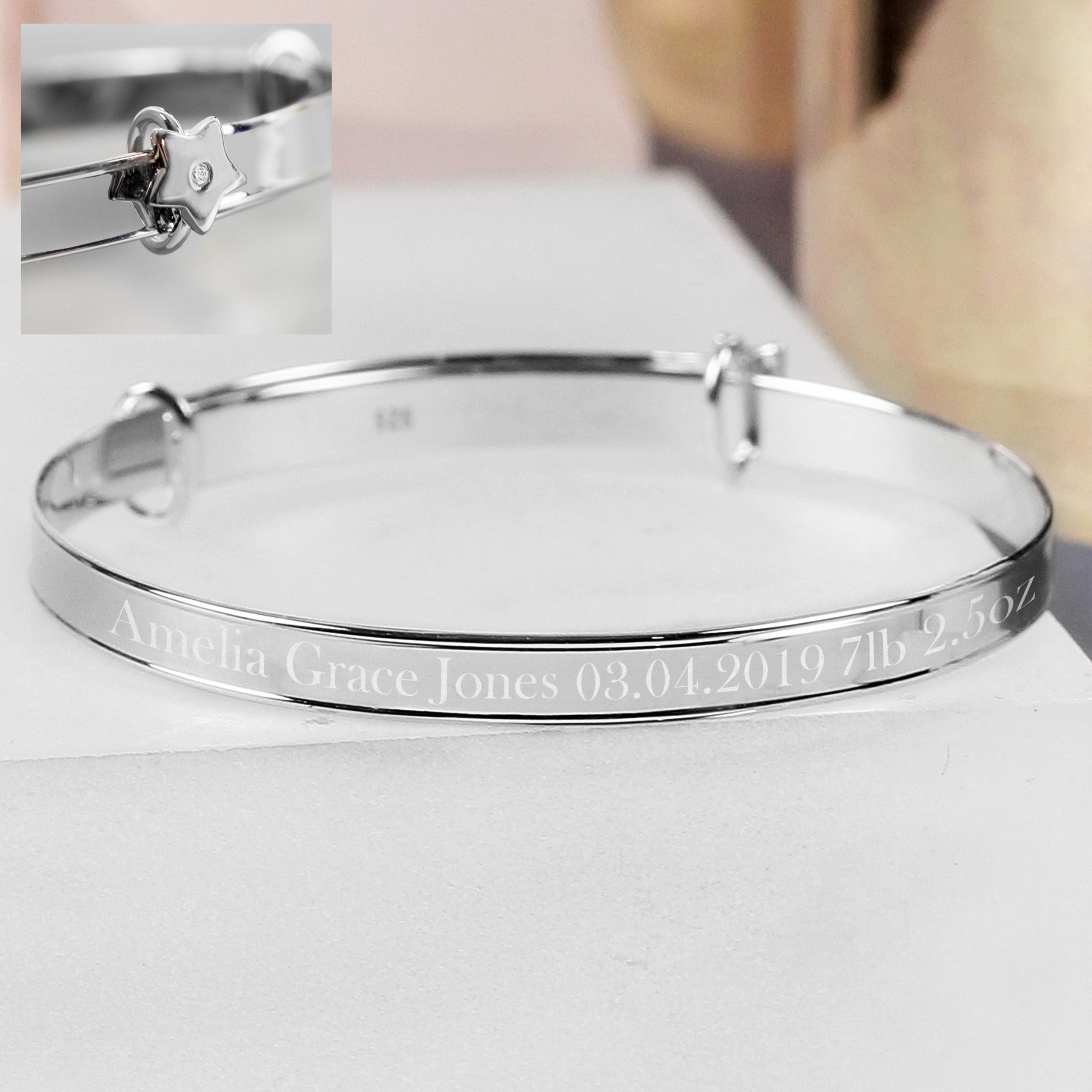 Sterling Silver Embossed Patterned Expandable Baby Bangle – Silver Chic