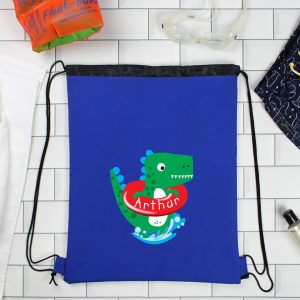Personalised Dinosaur Blue Swim Bag