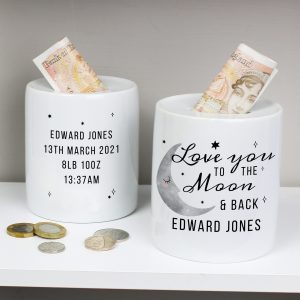 Personalised Moon and Back Money Box