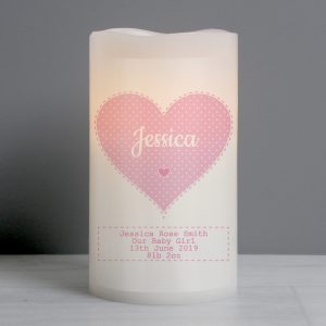 Personalised Stitch & Dot Pink LED Candle