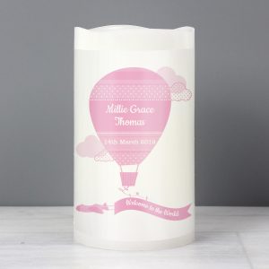 Personalised Up & Away Pink LED Candle