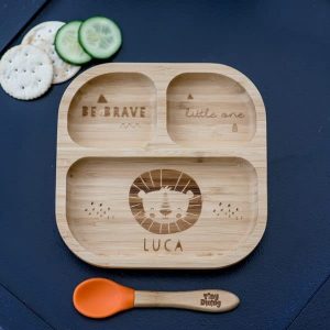 Lion Bamboo Suction Plate & Spoon