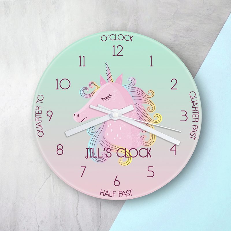 Personalised Large Unicorn Glass Clock