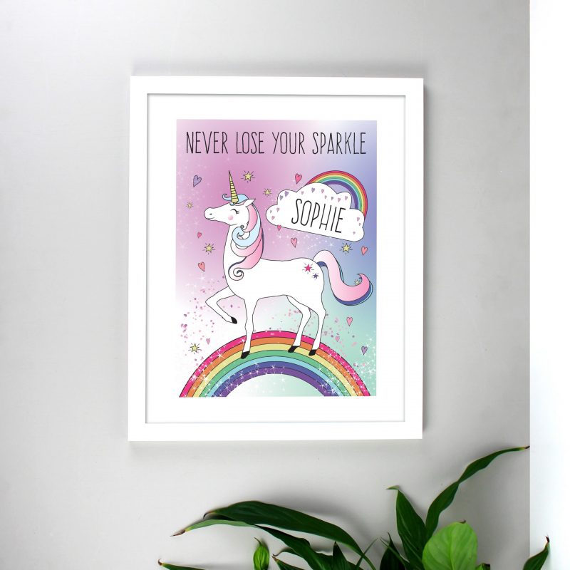 Personalised Unicorn White Framed Print
