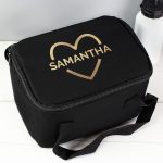 Personalised Gold Heart Black Lunch Bag