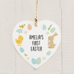 Personalised Easter Bunny & Chick Wooden Heart