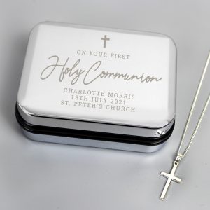 First Holy Communion Box & Cross Necklace Set