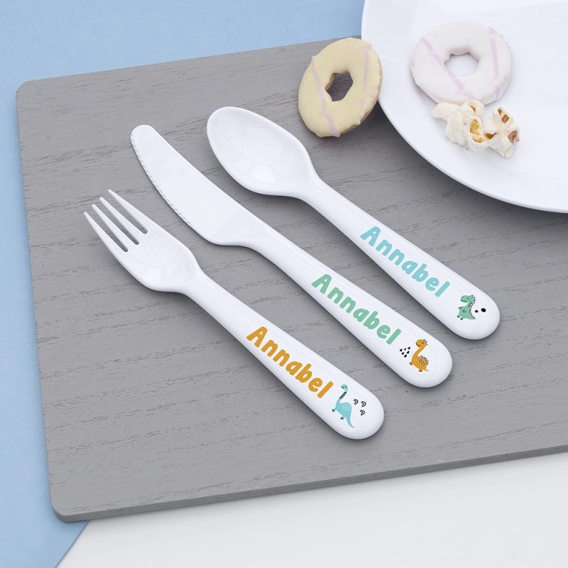 Personalised Cute Dinosaur Plastic Cutlery Set