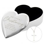 Christening Heart Trinket Box & Cross Necklace Set
