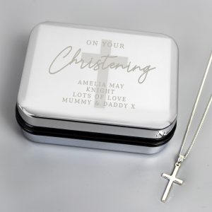 Christening Trinket Box & Cross Necklace Set
