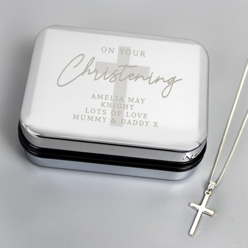 Christening Trinket Box & Cross Necklace Set