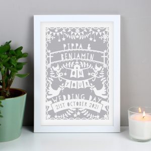 Grey Papercut Style A4 White Framed Print