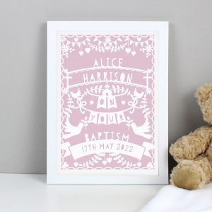 Personalised Pink Papercut Style A4 Framed Print
