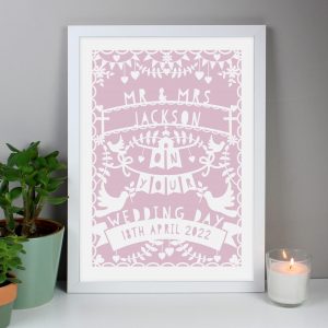 Personalised Pink Papercut Style A3 Framed Print