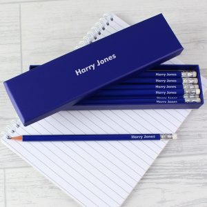 Personalised Name Only Box & 12 Blue HB Pencils