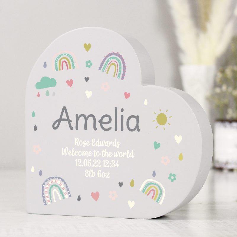 Personalised Rainbow Free Standing Heart ornament