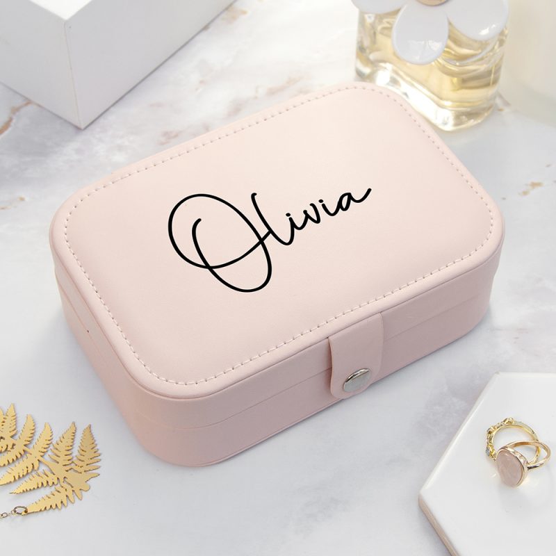 Personalised Rectangle Blush Pink Jewellery Case