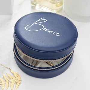 Personalised Blue Round Jewellery Case