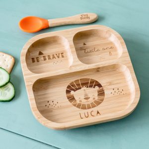 Personalised Lion Bamboo Suction Plate & Spoon