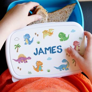 Personalised Dinosaur Name Only Blue Lunch Box