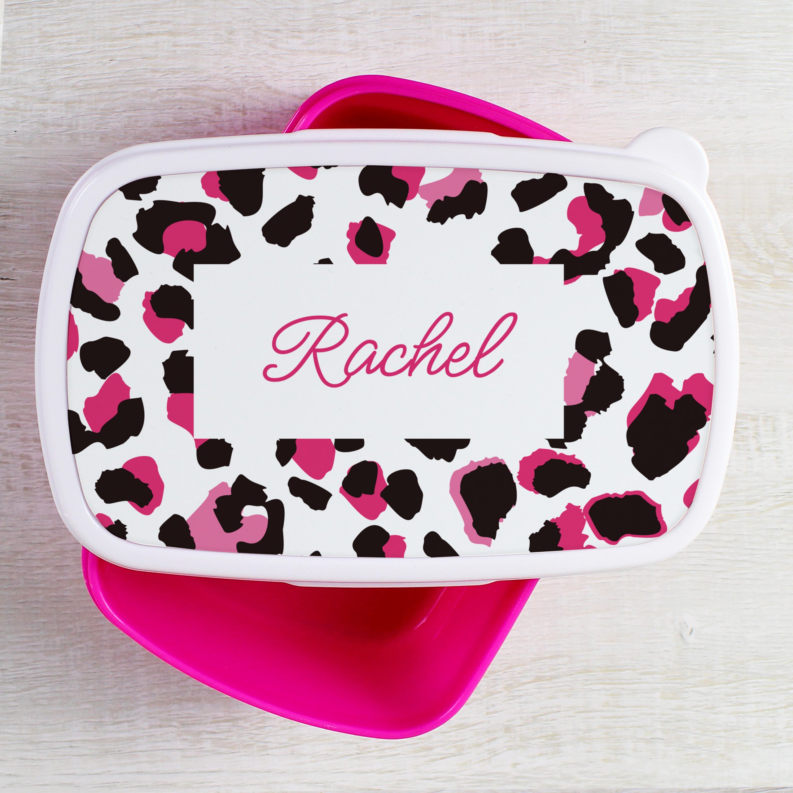 Personalised Leopard Print Name Only Pink Lunch Box - Lunch Box