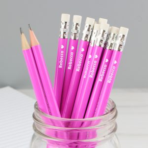 Personalised Heart Motif Pink Pencils