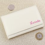 Personalised Pink Name Cream Leather Purse