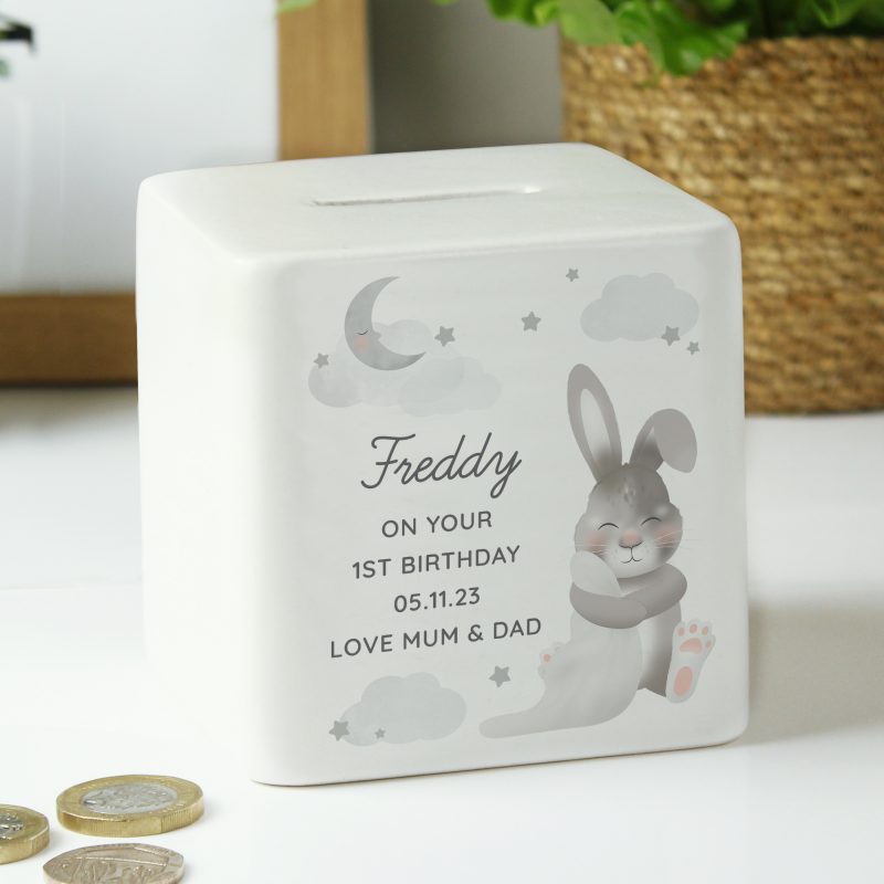 Personalised Bunny Ceramic Square Money Box