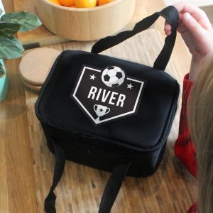 Personalised Football Black Lunch Bag